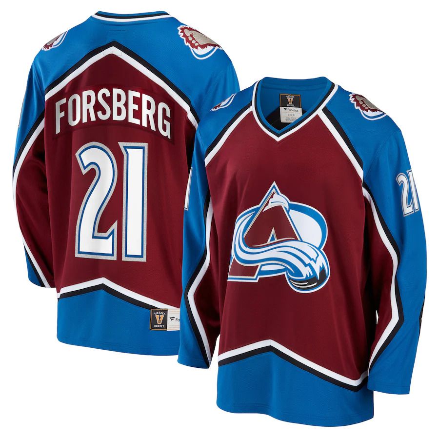 Men Colorado Avalanche 21 Peter Forsberg Fanatics Branded Burgundy Breakaway Retired Player NHL Jersey